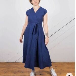 Only Child Palo Blue Linen Wrap Dress
